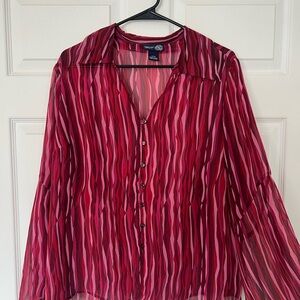 💖 Vintage Bold Pink Sheer Blouse – Size 14/16 ✨